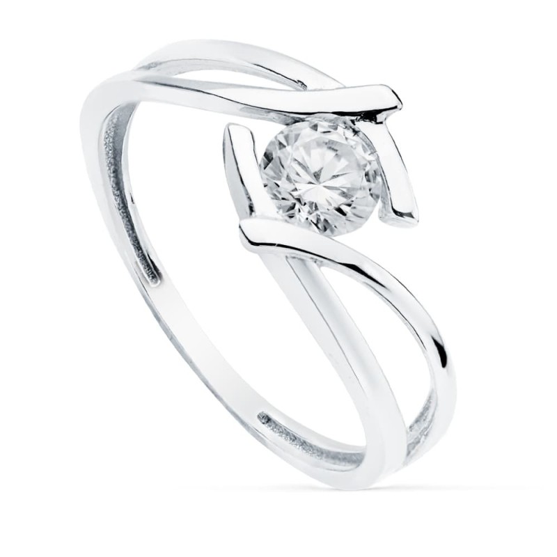 Solitario Oro Blanco Circonita 5 mm oro 18k