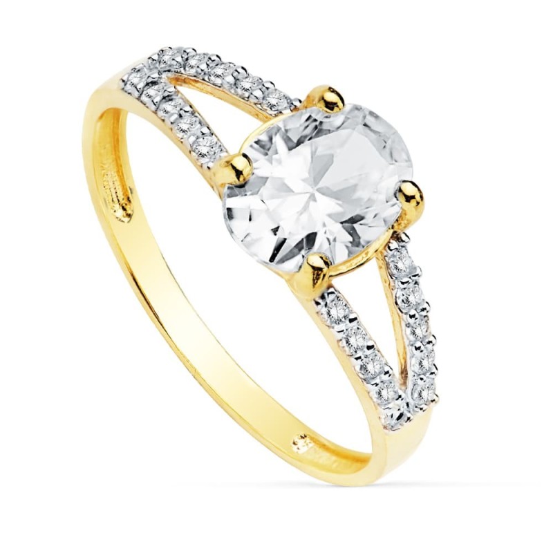 Solitario Oro Bicolor Circonita Piedra Oval 8X6 mm oro 18k