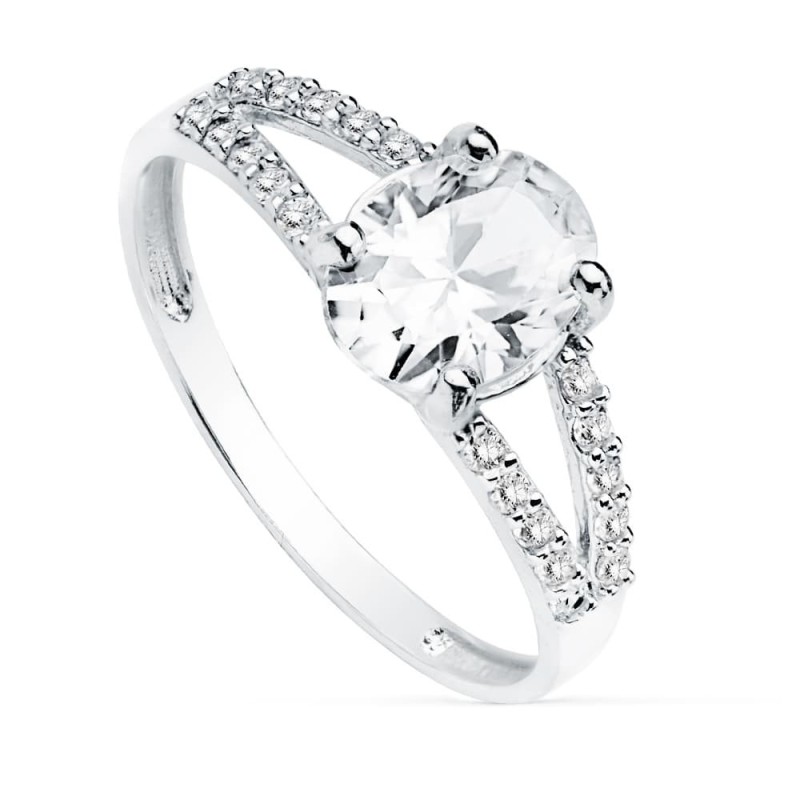 Solitario Oro Blanco Circonita Piedra Oval 8X6 mm oro 18k
