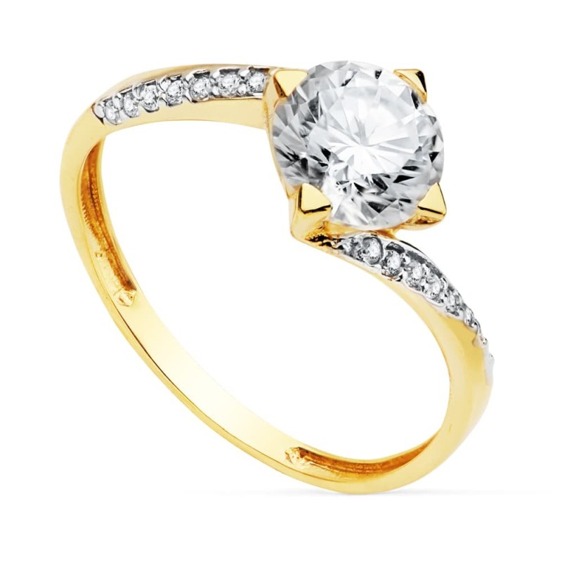 Solitario Oro Bicolor Con Circonita Y 4 Garras Con Circonita De 7 mm oro 18k