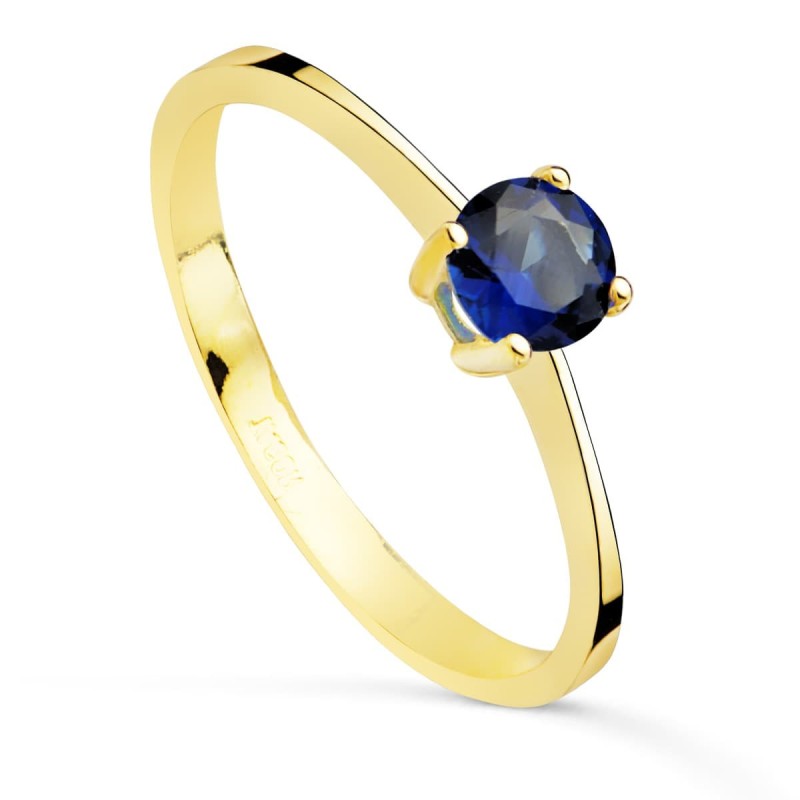 Solitario Oro Amarillo Con Circonita Azul 4 Garras De 5 mm oro 18k