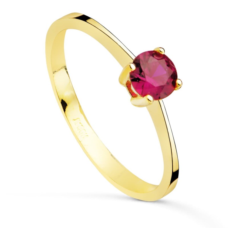 Solitario Oro Amarillo Con Circonita Roja 4 Garras De 5 mm oro 18k