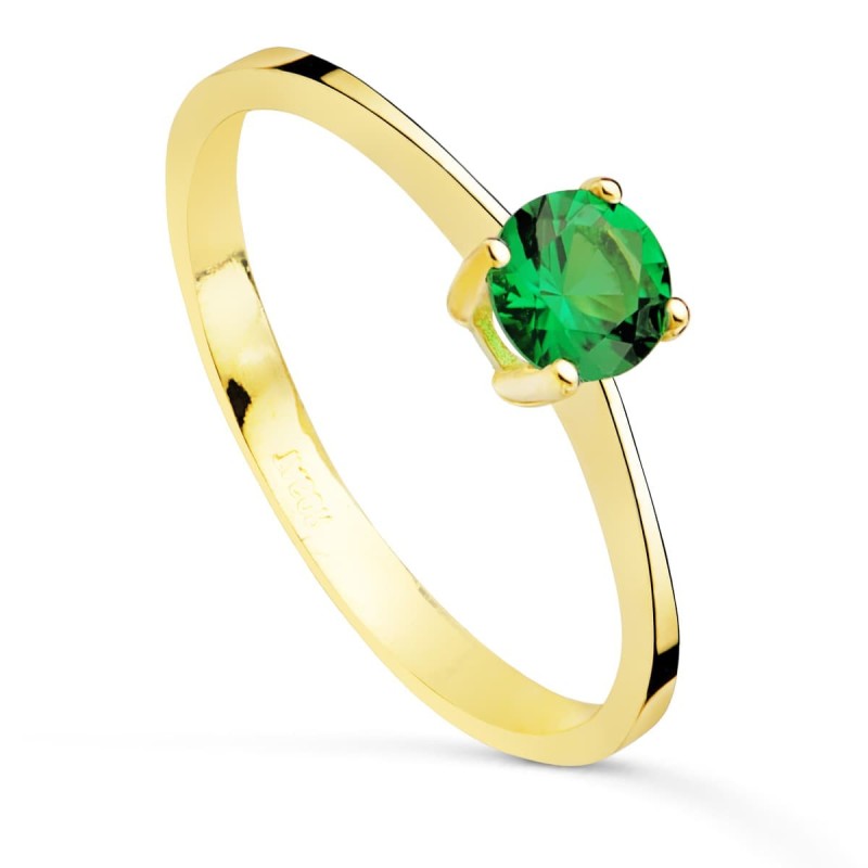 Solitario Oro Amarillo Con Circonita Verde 4 Garras De 5 mm oro 18k