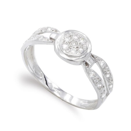 Sortija Oro Blanco Con Circonitas. Ancho: 7 mm oro 18k