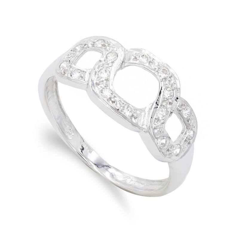 Sortija Oro Blanco Y Circonitas. Ancho: 9,5 mm oro 18k