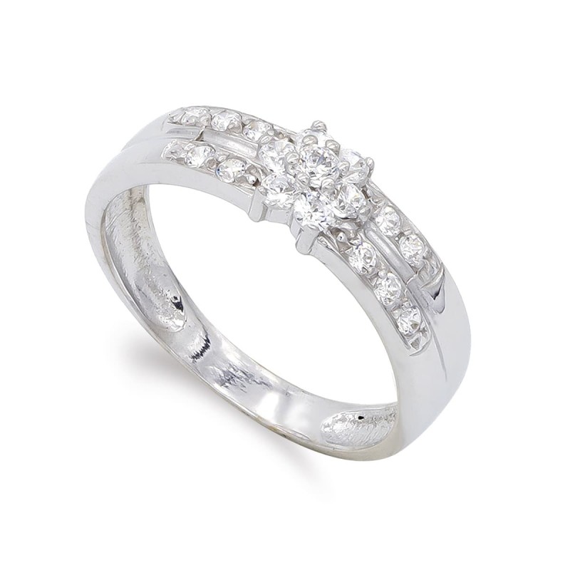 Sortija Oro Blanco Y Circonitas. Ancho: 6 mm oro 18k
