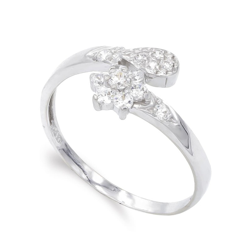 Sortija Oro Blanco Con Circonitas. Ancho: 9 mm oro 18k