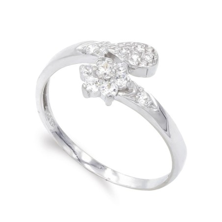 Sortija Oro Blanco Con Circonitas. Ancho: 9 mm oro 18k