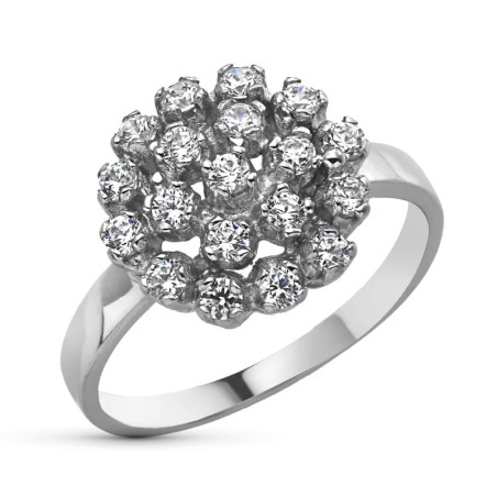 Sortija Oro Blanco Cuajo Con Circonitas. Ancho 13 mm oro 18k