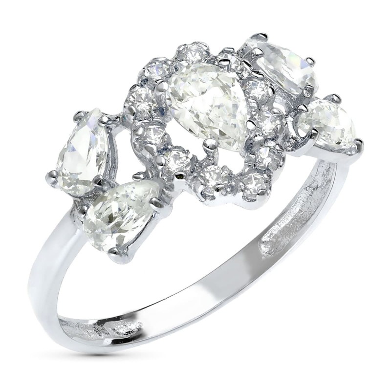 Sortija Oro Blanco Con Circonitas Pera. Ancho: 11 mm oro 18k