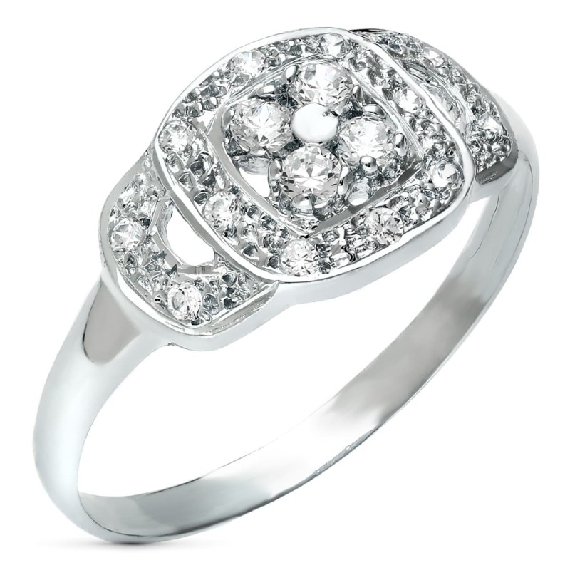 Sortija Oro Blanco Con Circonitas. Ancho: 9 mm oro 18k