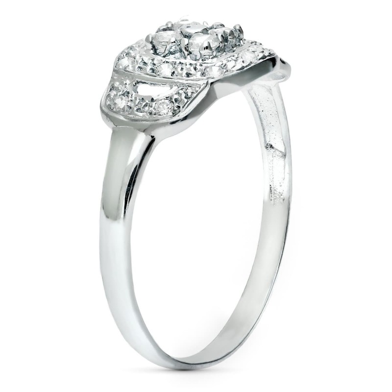 Sortija Oro Blanco Con Circonitas. Ancho: 9 mm oro 18k