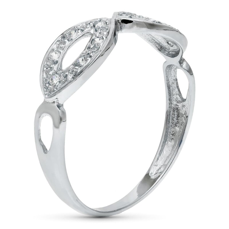 Sortija Oro Blanco Calada Con Circonitas. Ancho: 6 mm oro 18k