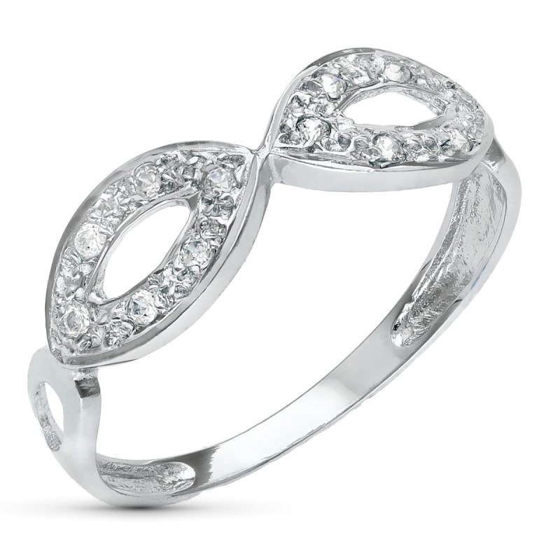 Sortija Oro Blanco Calada Con Circonitas. Ancho: 6 mm oro 18k