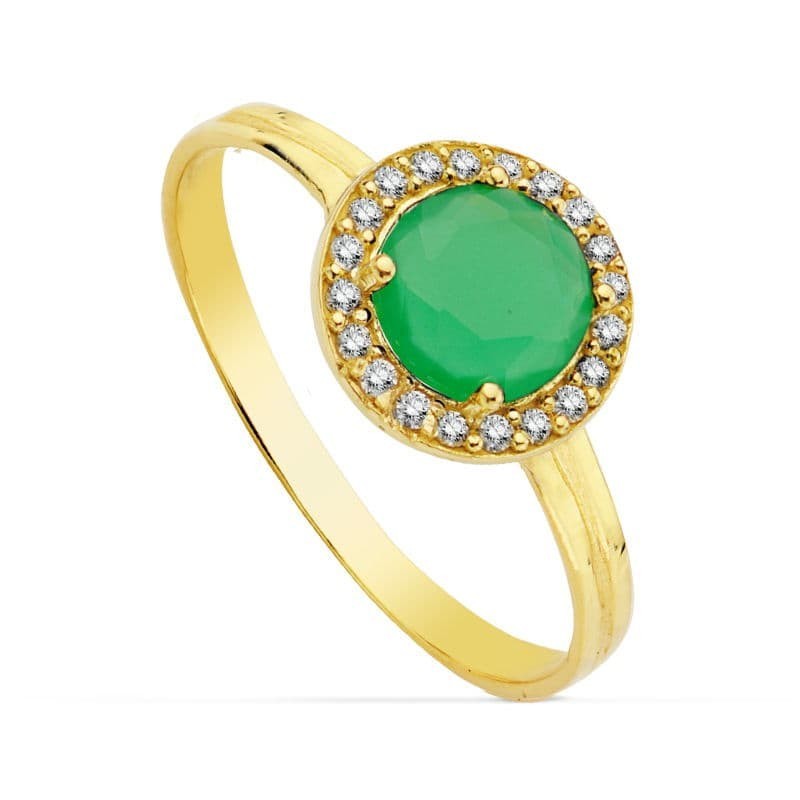 Sortija Oro Amarillo Motivo Redondo Circonita Verde 6 mm. Ancho: 9 mm oro 18k