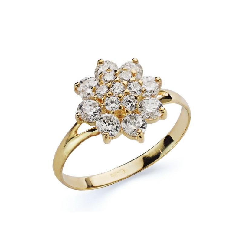 Sortija Oro Amarillo Cuajo Piña Con Circonitas. Ancho: 12 mm oro 18k