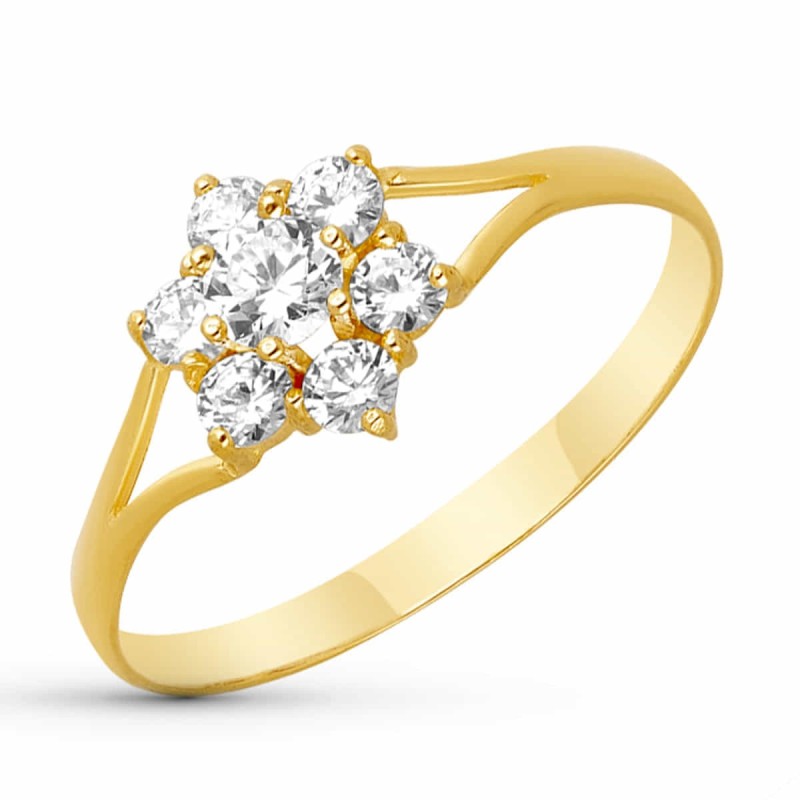 Sortija Oro Amarillo Cuajo Con Circonitas. Ancho: 8 mm oro 18k