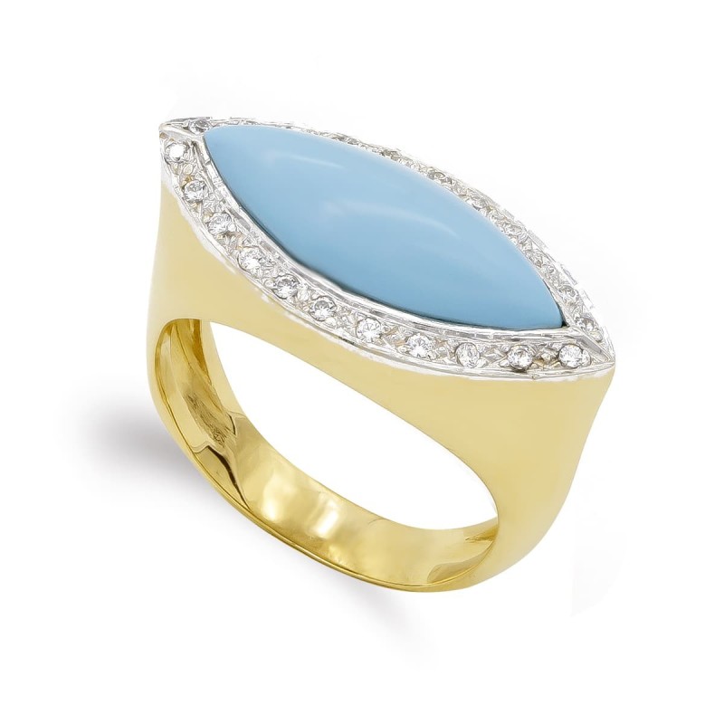 Sortija Oro Amarillo Turquesa 18X7 mm Con Circonitas oro 18k