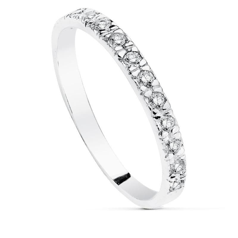 Sortija Oro Blanco Con Circonitas Carril. Ancho: 2 mm oro 18k
