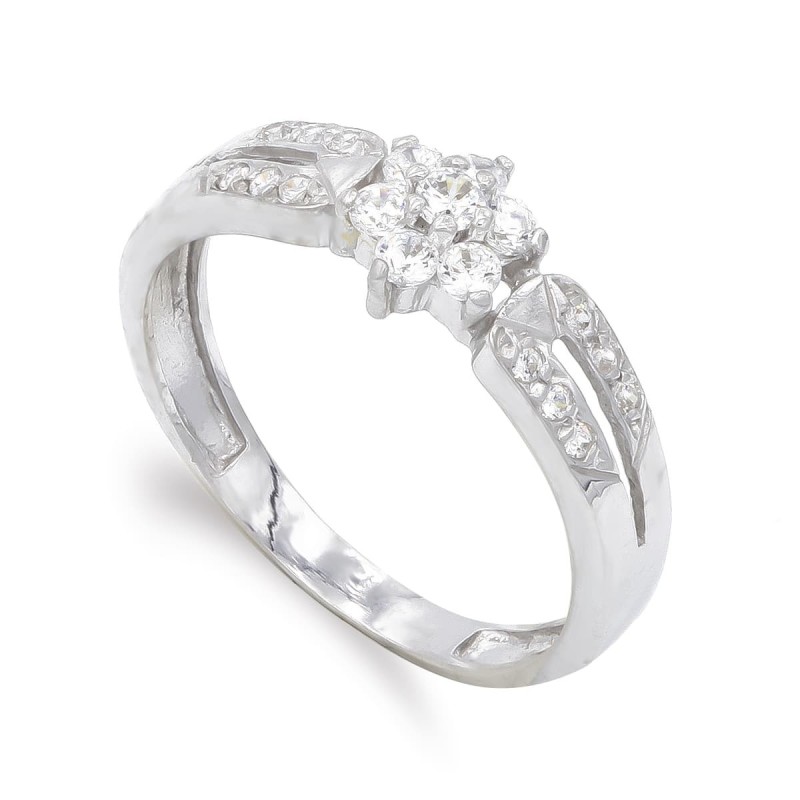 Sortija Oro Blanco Con Circonitas. Ancho: 6,5 mm oro 18k