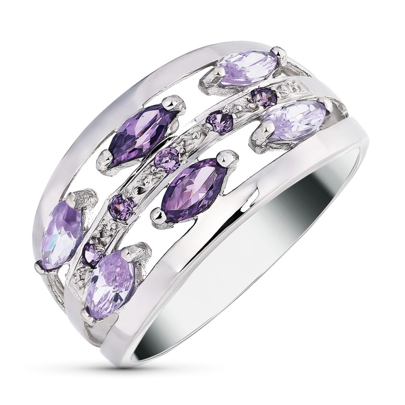 Sortija Oro Blanco Calada Con Circonitas Moradas Y Malva. Ancho: 11 mm oro 18k