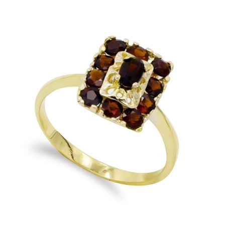 Sortija Oro Amarillo Cuajo Rectangular De Granates. Ancho: 12,5 mm oro 18k