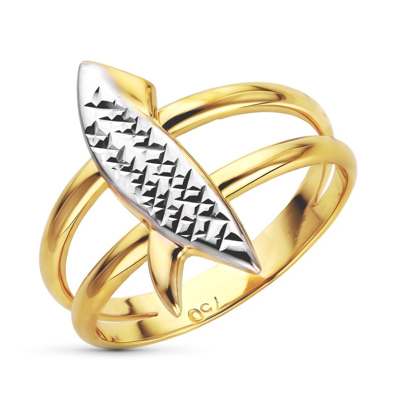 Sortija Oro Bicolor Doble Cuerpo Hoja Tallada. Ancho: 18,5 mm oro 18k