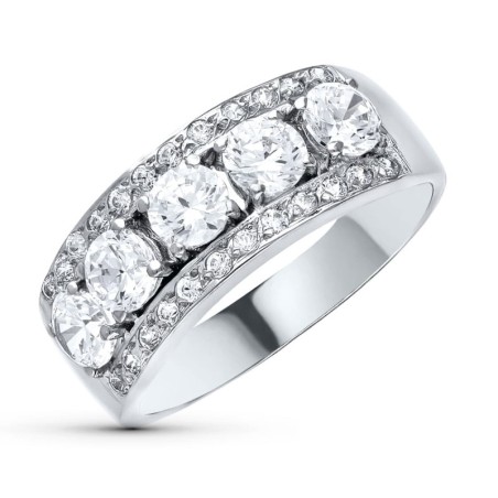 Sortija Oro Blanco Con Circonitas. Ancho 7 mm oro 18k