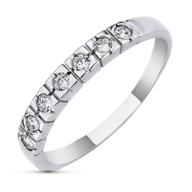 Sortija Oro Blanco Carril Con Circonitas. Ancho: 3 mm oro 18k
