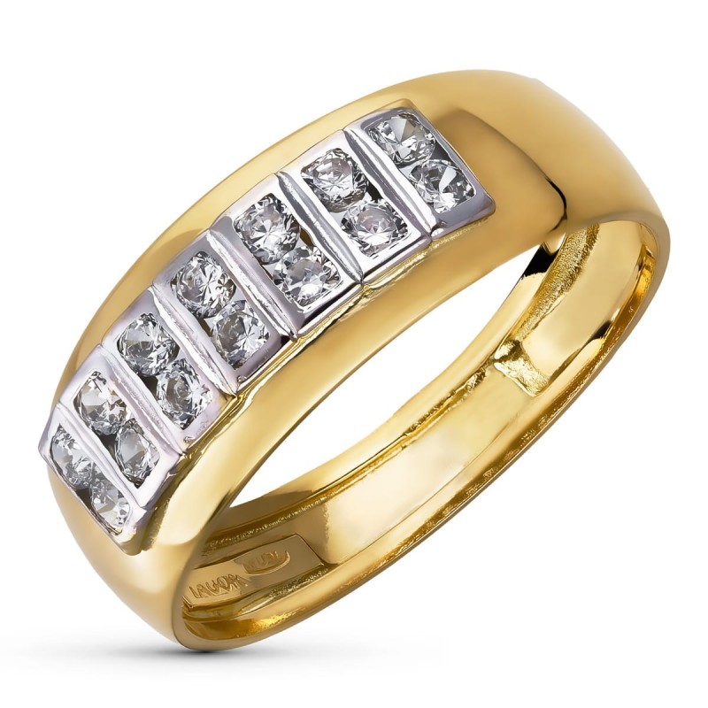 Sortija Oro Bicolor Brillo Con Circonitas. Ancho: 7 mm oro 18k
