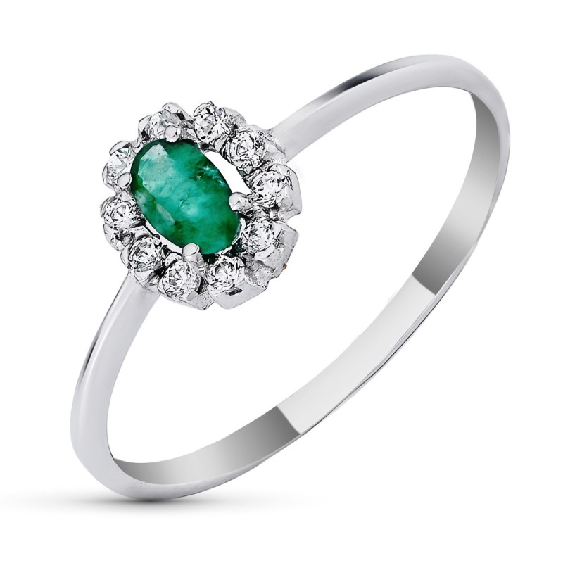 Sortija Oro Blanco Cuajo Con Piedra Fina Oval. Ancho: 8X6,5 mm oro 18k