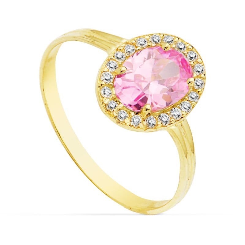 Sortija Oro Amarillo Circonita Rosa Oval 7X5 mm. Ancho: 10 mm oro 18k