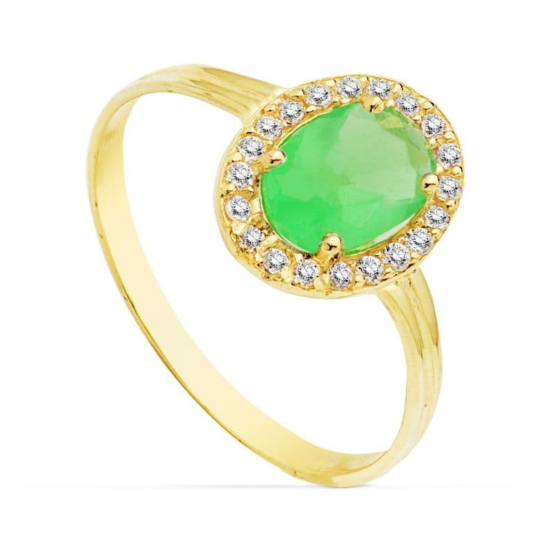 Sortija Oro Amarillo Circonita Verde Oval 7X5 mm. Ancho: 10 mm oro 18k