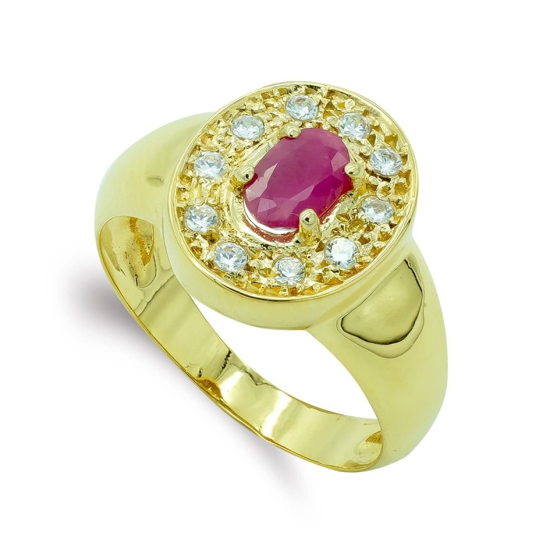 Sortija Oro Amarillo Oval Con Piedra Y Circonitas. Ancho: 13,5 mm oro 18k