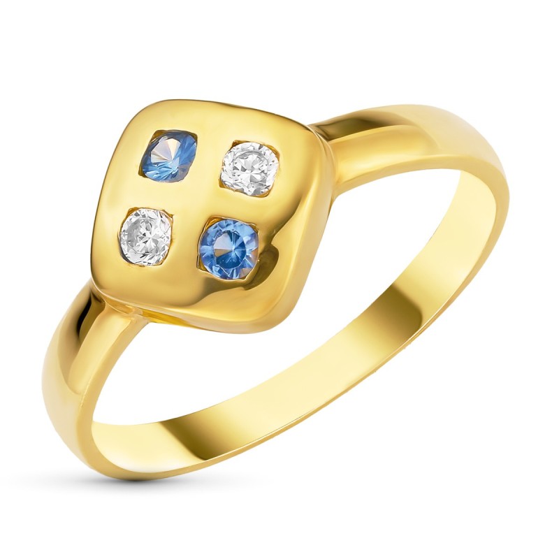 Sortija Oro Amariilo Rombo Con Circonitas. Ancho: 10 mm oro 18k