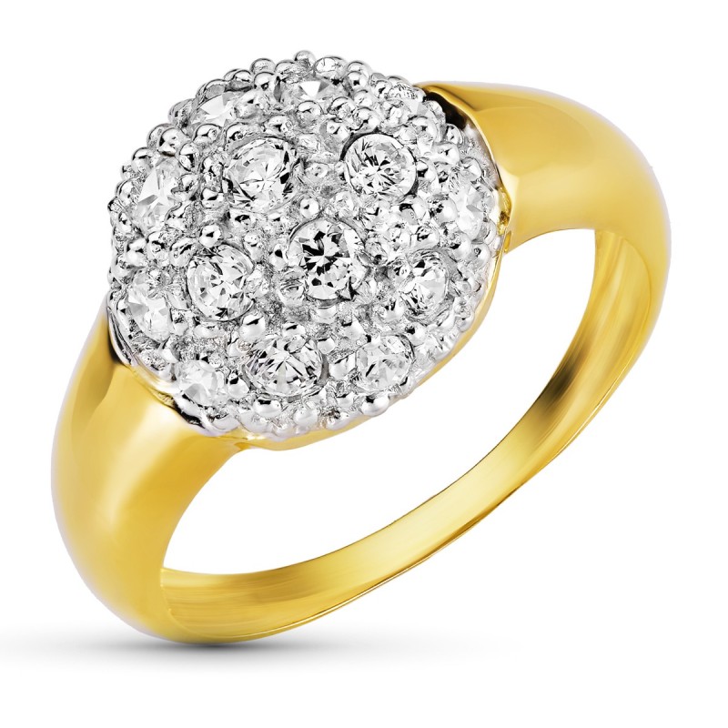 Sortija Oro Bicolor Motivo Redondo Con Circonitas. Ancho: 13 mm oro 18k