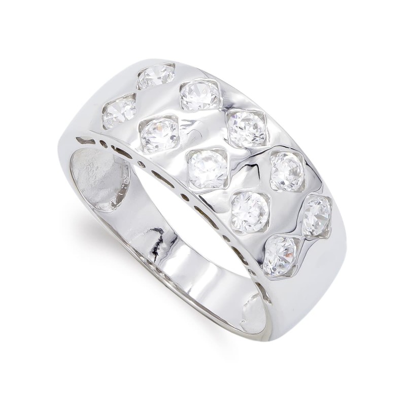 Sortija Oro Blanco Con Circonita Ancho 8 mm oro 18k