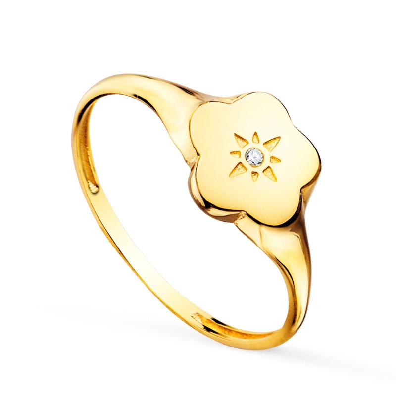 Sello Oro Amarillo Mujer Cabeza Flor Con Circonita 9X8 mm oro 18k