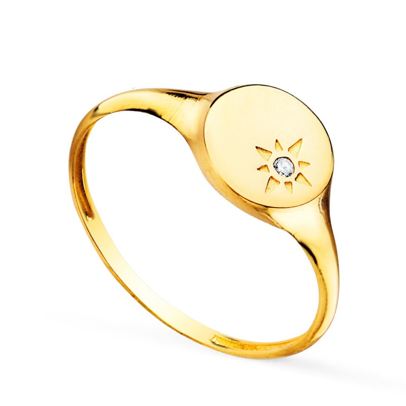 Sello Oro Amarillo Mujer Cabeza Redonda Con Circonita 8X8 mm oro 18k