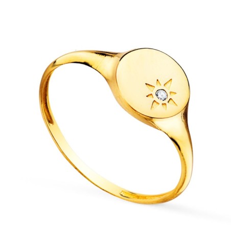 Sello Oro Amarillo Mujer Cabeza Redonda Con Circonita 8X8 mm oro 18k