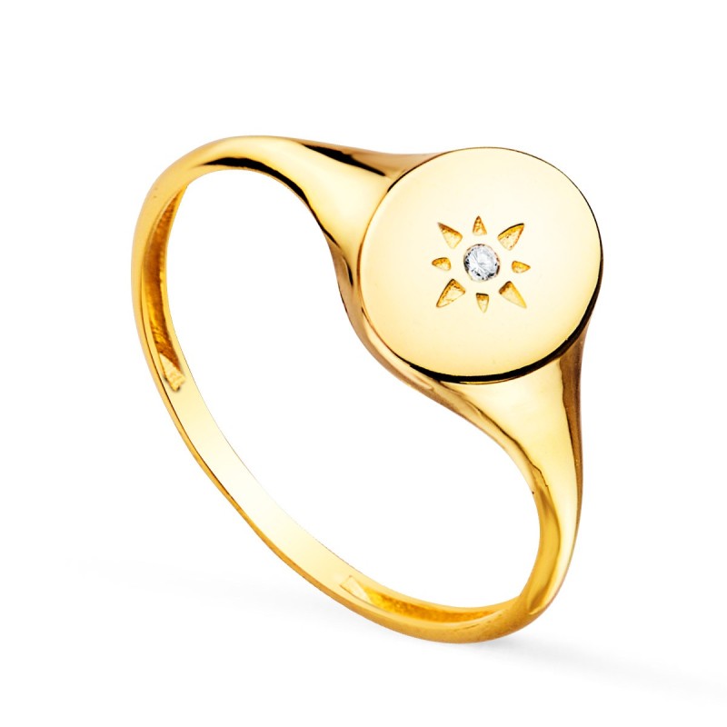 Sello Oro Amarillo Mujer Cabeza Oval Con Circonita 9X8 mm oro 18k