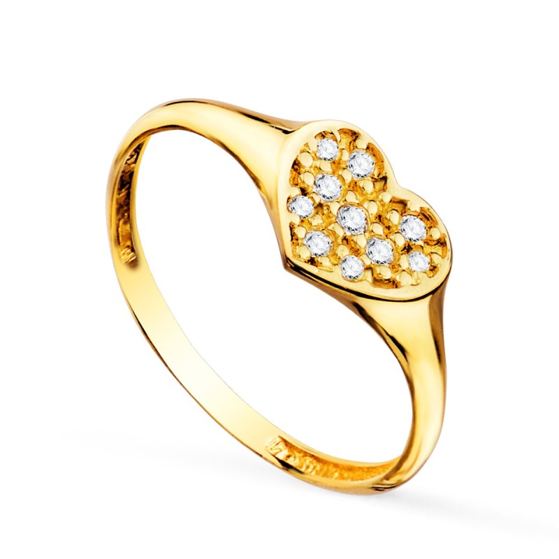 Sello Oro Amarillo Mujer Cabeza Corazon Con Circonita 9X8 mm oro 18k