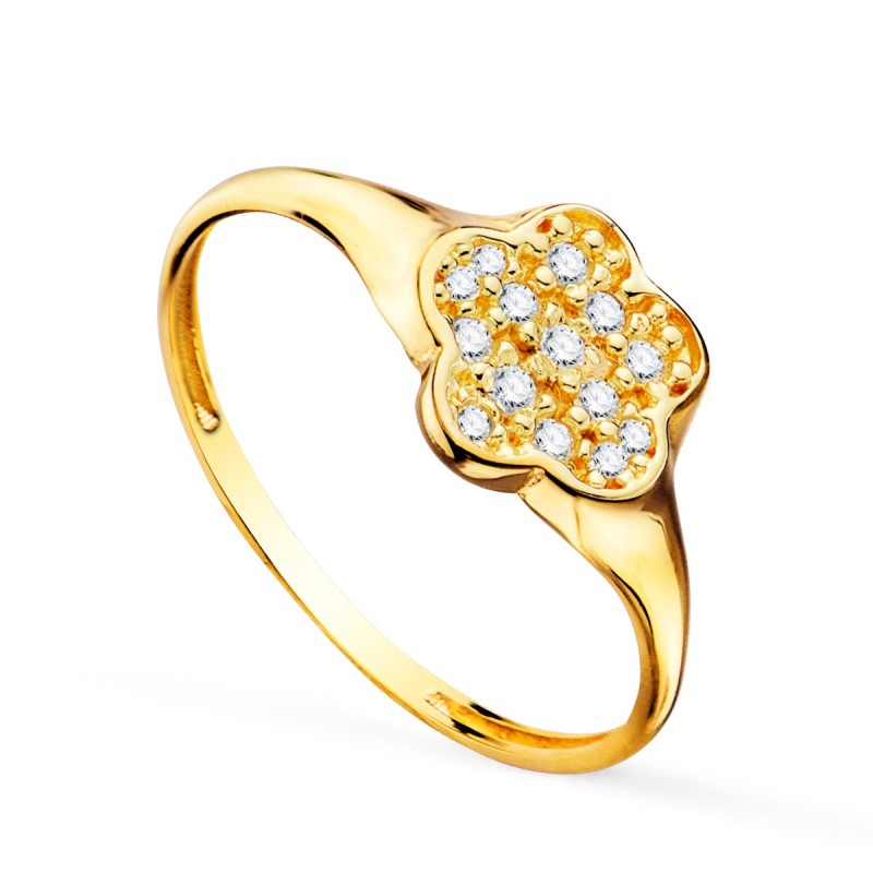 Sello Oro Amarillo Mujer Cabeza Flor Con Circonita 8X8 mm oro 18k