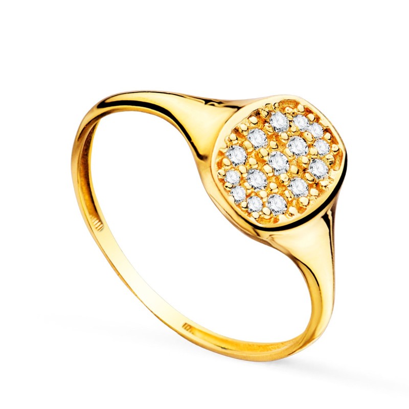Sello Oro Amarillo Mujer Cabeza Tonel Con Circonita 9X7 mm oro 18k