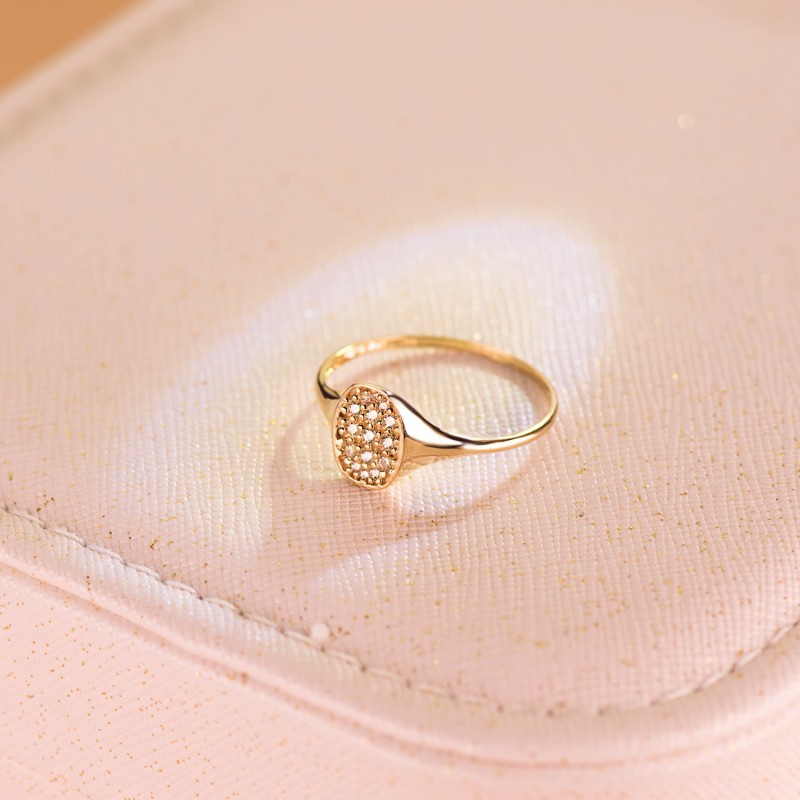 Sello Oro Amarillo Mujer Cabeza Tonel Con Circonita 9X7 mm oro 18k