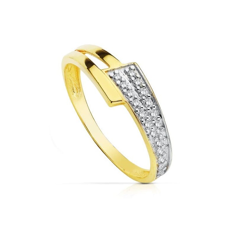 Sortija Oro Bicolor Con Circonitas. Ancho: 6 mm oro 18k