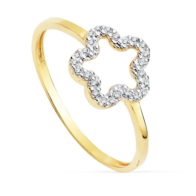 Sortija Bicolor Flor 9X9 mm oro 18k