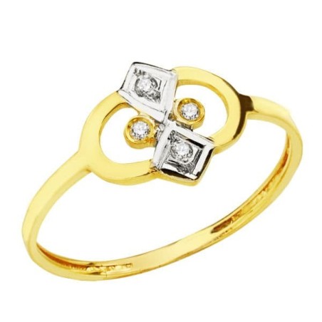 Sortija Oro Bicolor Con Circonitas. Ancho: 9 mm oro 18k