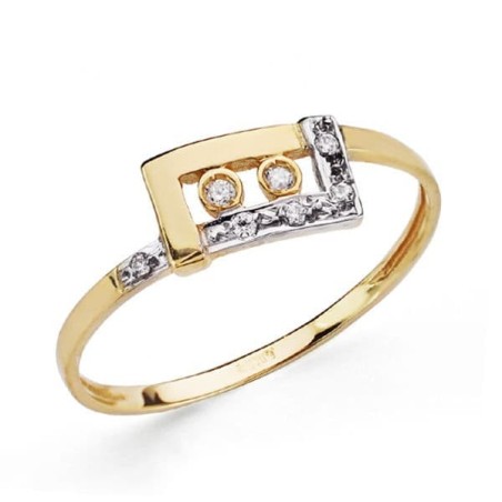 Sortija Oro Bicolor Con Circonitas. Ancho: 6 mm oro 18k