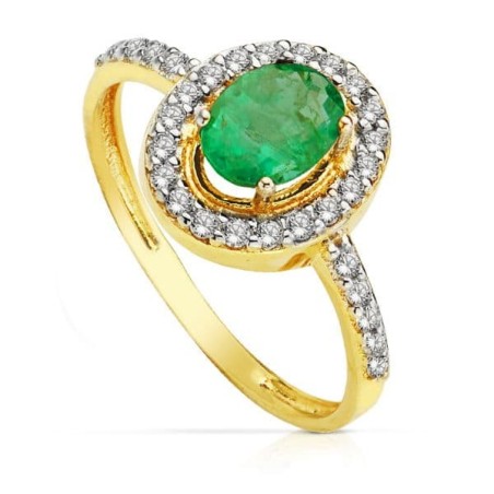 Sortija Oro Bicolor Oval Con Circonita Y Esmeralda 7X5 mm. oro 18k